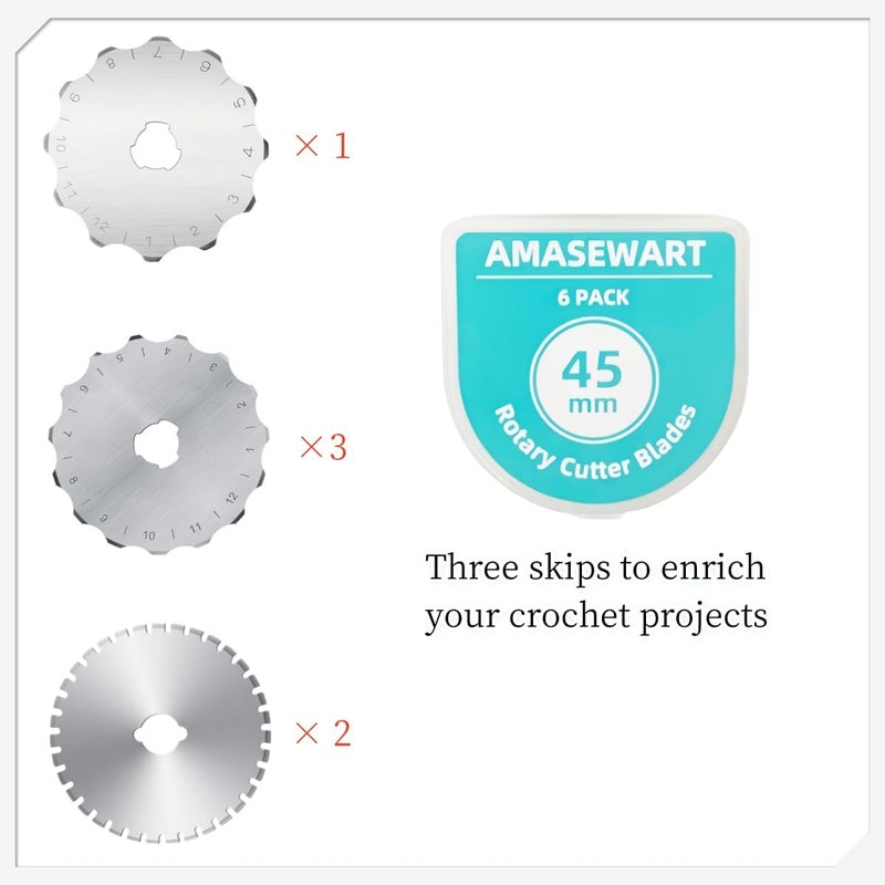 AMASEWART 45mm Crochet Edge Rotary Cutter Blades, Skip Stitch Rotary Blades Fits Fiskars Olfa, Perforating Rotary Replacement Blade, Pack of 6 - Image 5